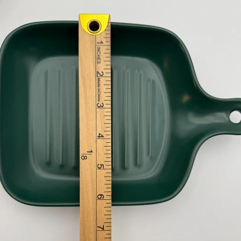 Bruntmor Set 2 Green Ribbed Ceramic Baking‎ Dishes Square Grill Pans w Handles